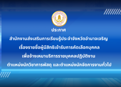 ประกาศ สำนักงานส่งเสริมการเรียนรู้ประจำจังหวัดอำนาจเจริญ เรื่องรายชื่อผู้มีสิทธิเข้ารับการคัดเลือกบุคคลเพื่อจ้างเหมาบริการรายบุคคลปฏิบัติงาน ตำแหน่งนักวิชาการพัสดุ และตำแหน่งนักจัดการงานทั่วไป